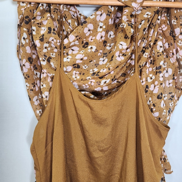 Who What Wear/bohemia Ruffles Long Sleeve Dress in Brown and Pink Floral - Picture 13 of 16
